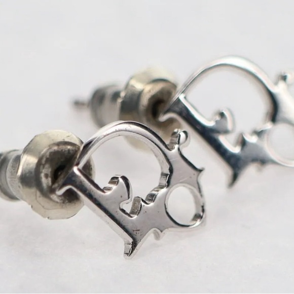 Authentic Preloved Christian Dior Pierced earrings Logo Silver Tone CD Stud - Picture 1 of 6